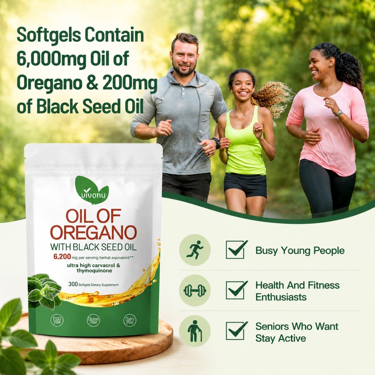 Oil of Oregano with Black Seed Oil Softgels 6200mg Extra Strength 300 Ct