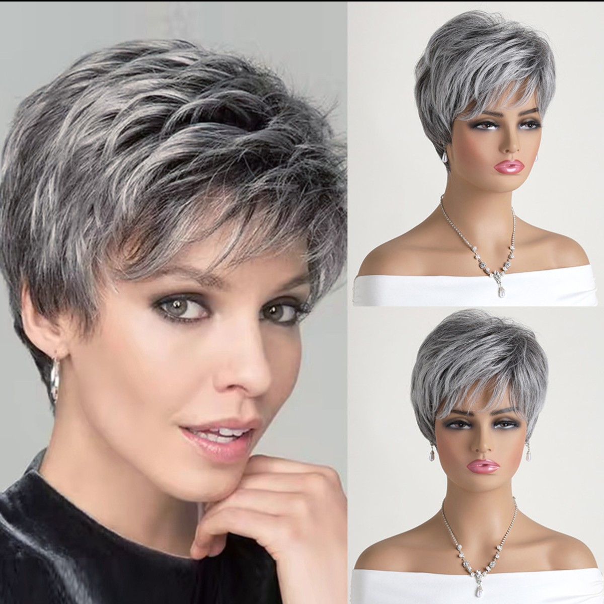 10in Short Silver Gray Wig for Women Full Heat Resistant Synthetic Cosplay Party