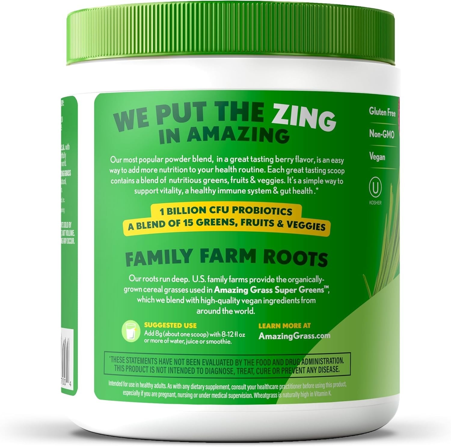 30 Servings Berry-Flavored Organic Superfood Powder with Spirulina & Probiotics