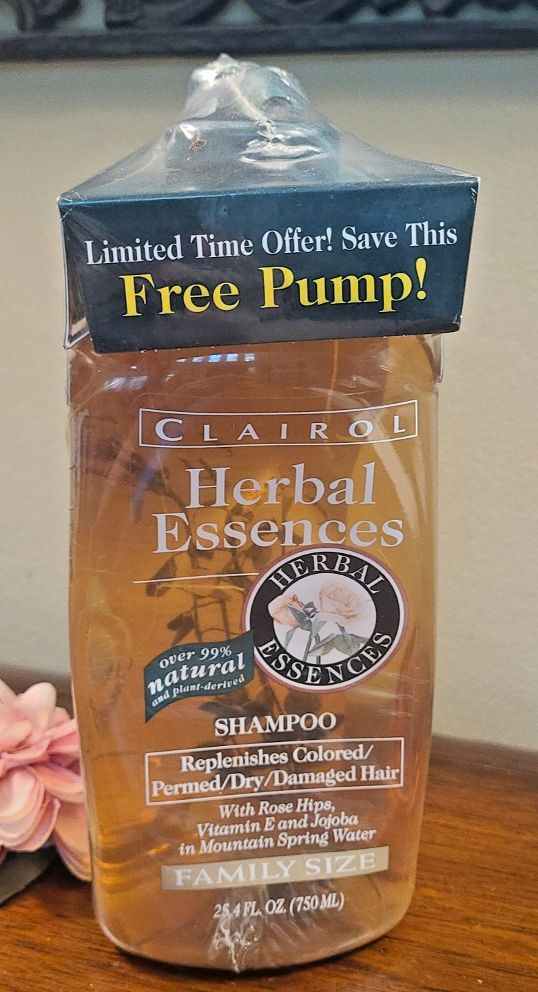 READ Vtg Clairol Herbal Essences Shampoo Replenishes 25.4 oz Family Size W Pump