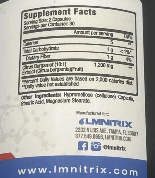 3x Citrus Bergamot 1,200mg Promotes Cholesterol & Heart Health 60 Capsules Each