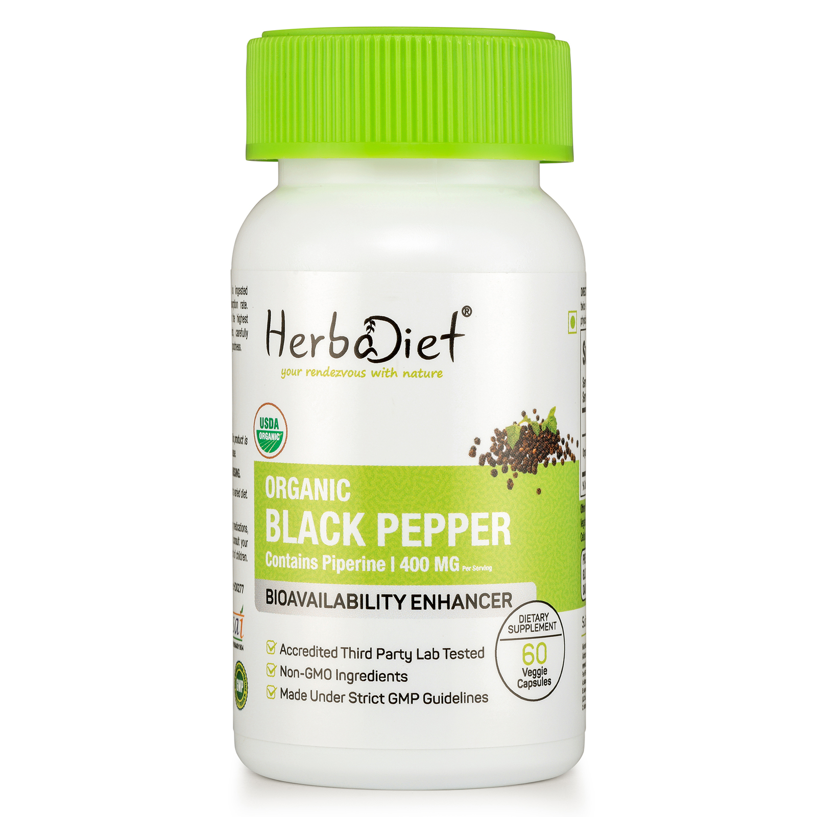 Organic Black Pepper Capsules w/- Piperine | Turmeric Bioavailability Enhancer