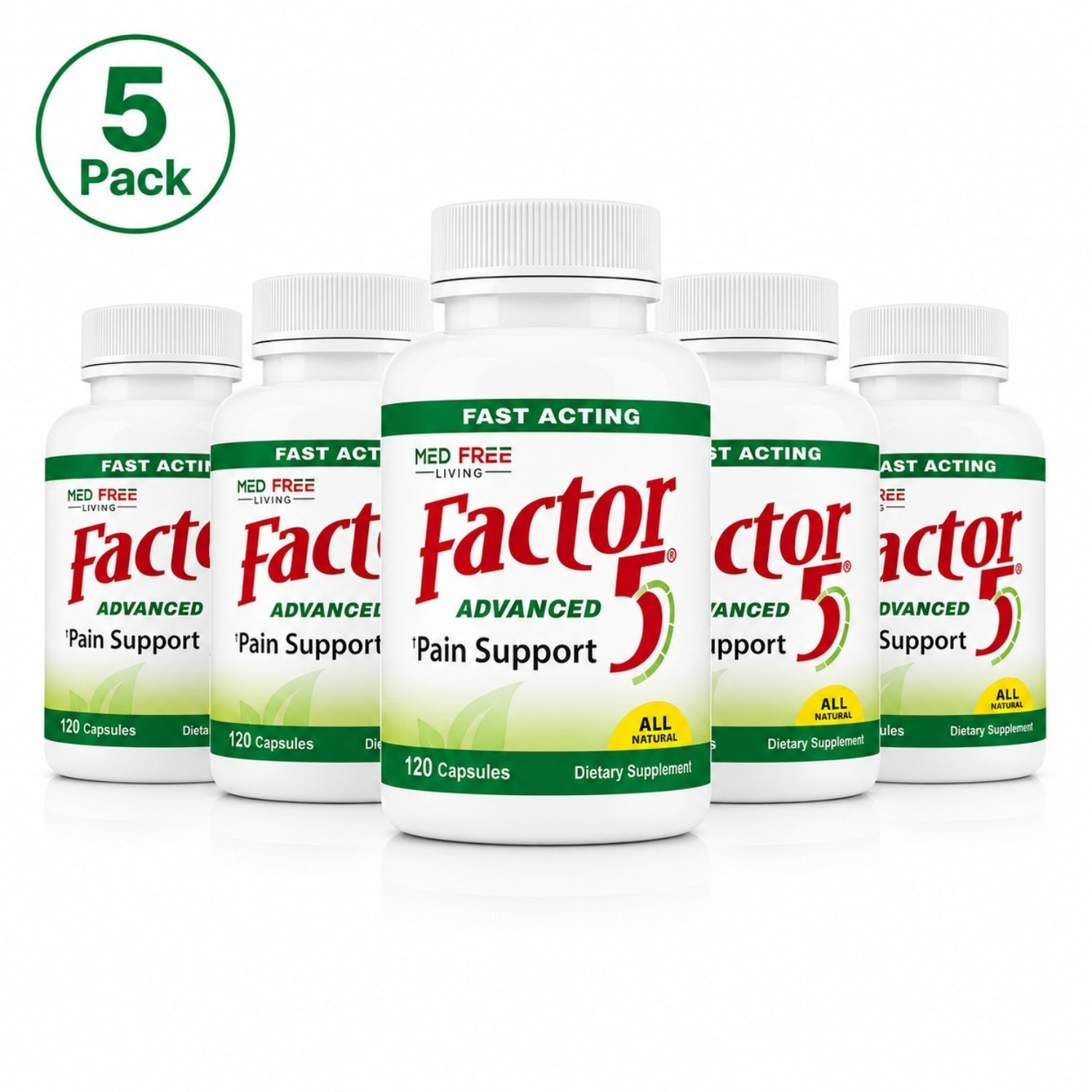 Med Free Living Factor 5 Joint Muscle Support Complex 120 Caps Five Bottles