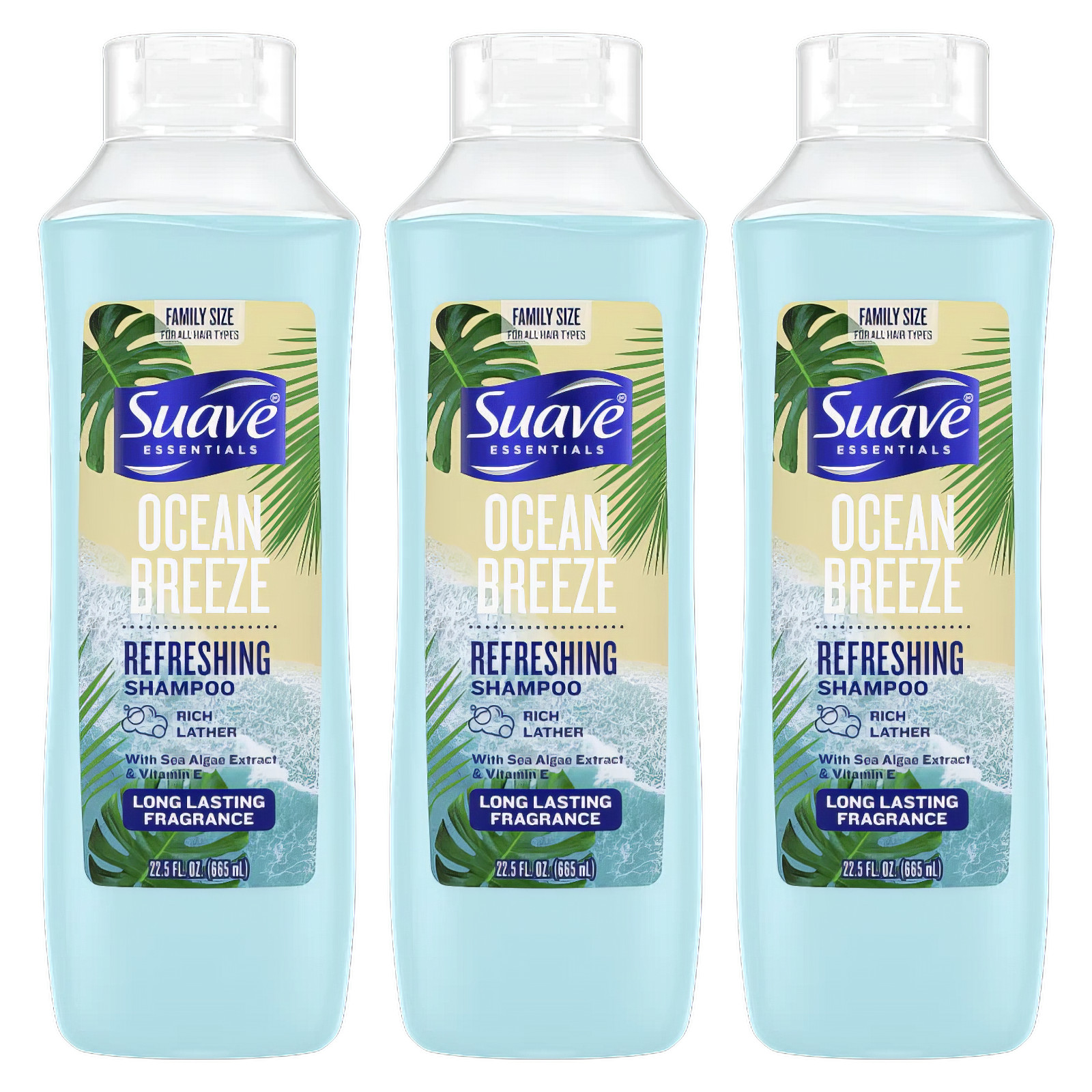 Suave Essentials Shampoo Ocean Breeze Family Size 22.5oz each – 3 PACK