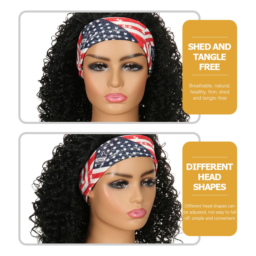 Lightweight Black Headband Wig Human Hair Reusable for Concerts