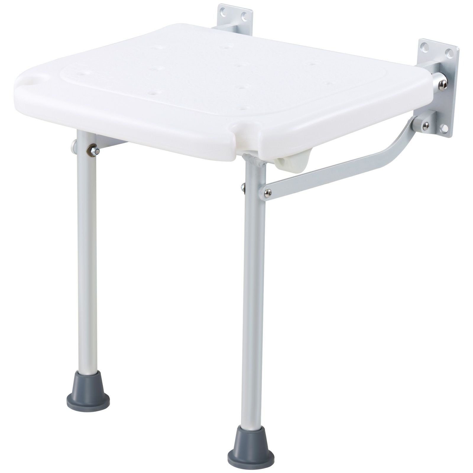 Fold-Up Shower Bench PE Seat 16″, 500lb Load, Non-Slip Feet, Wall Mounted