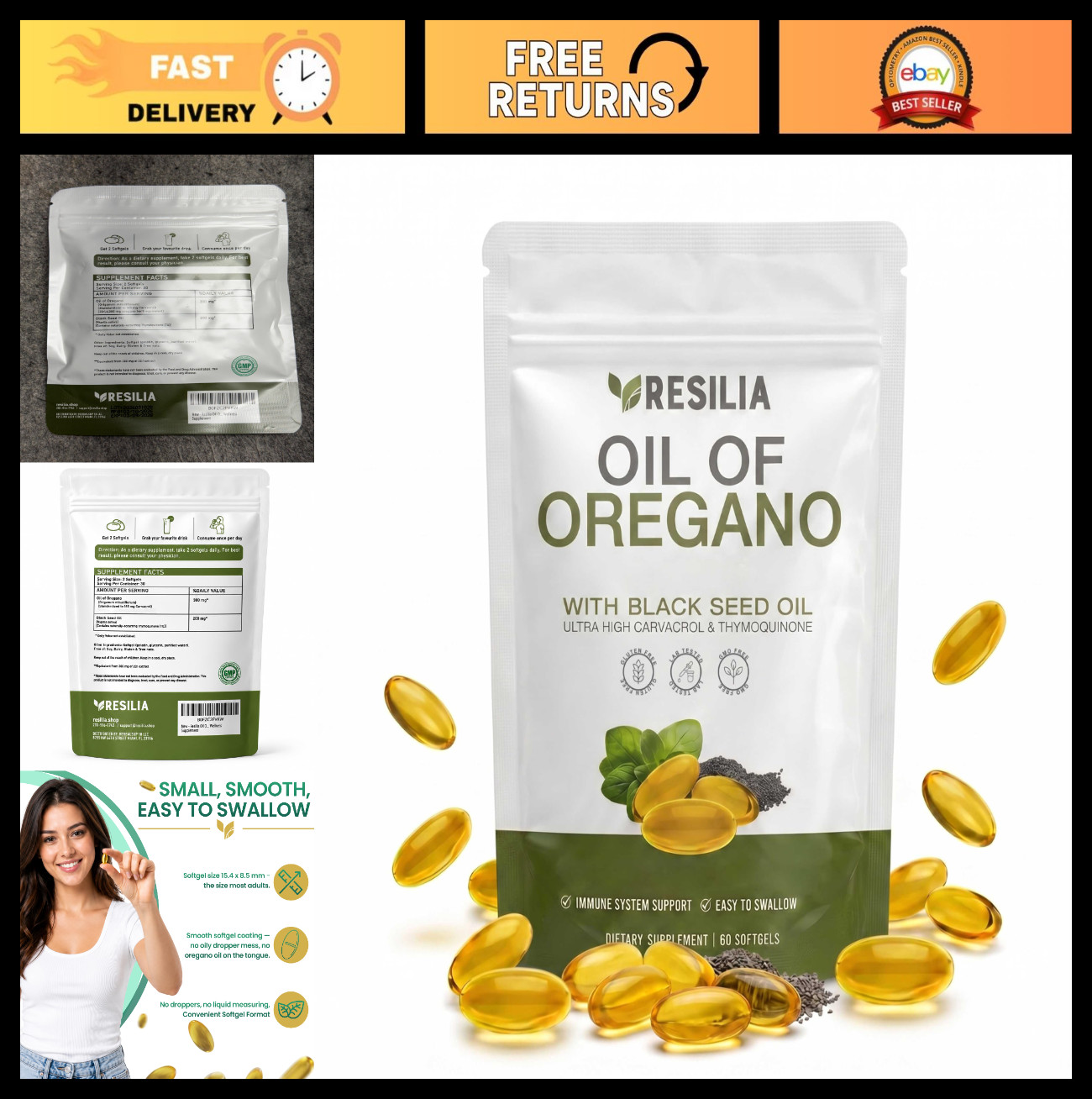 Oil of Oregano Softgels with Black Seed Oil – 60 Non-GMO, Gluten-Free, Soy-Free