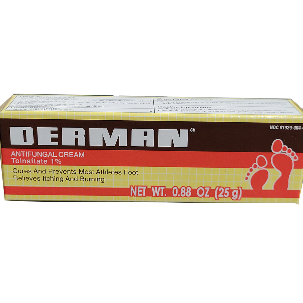 Derman Antifungal Cream. Athlete’s Foot & Skin Fungus Relief. 0.88 oz. Pack of 3