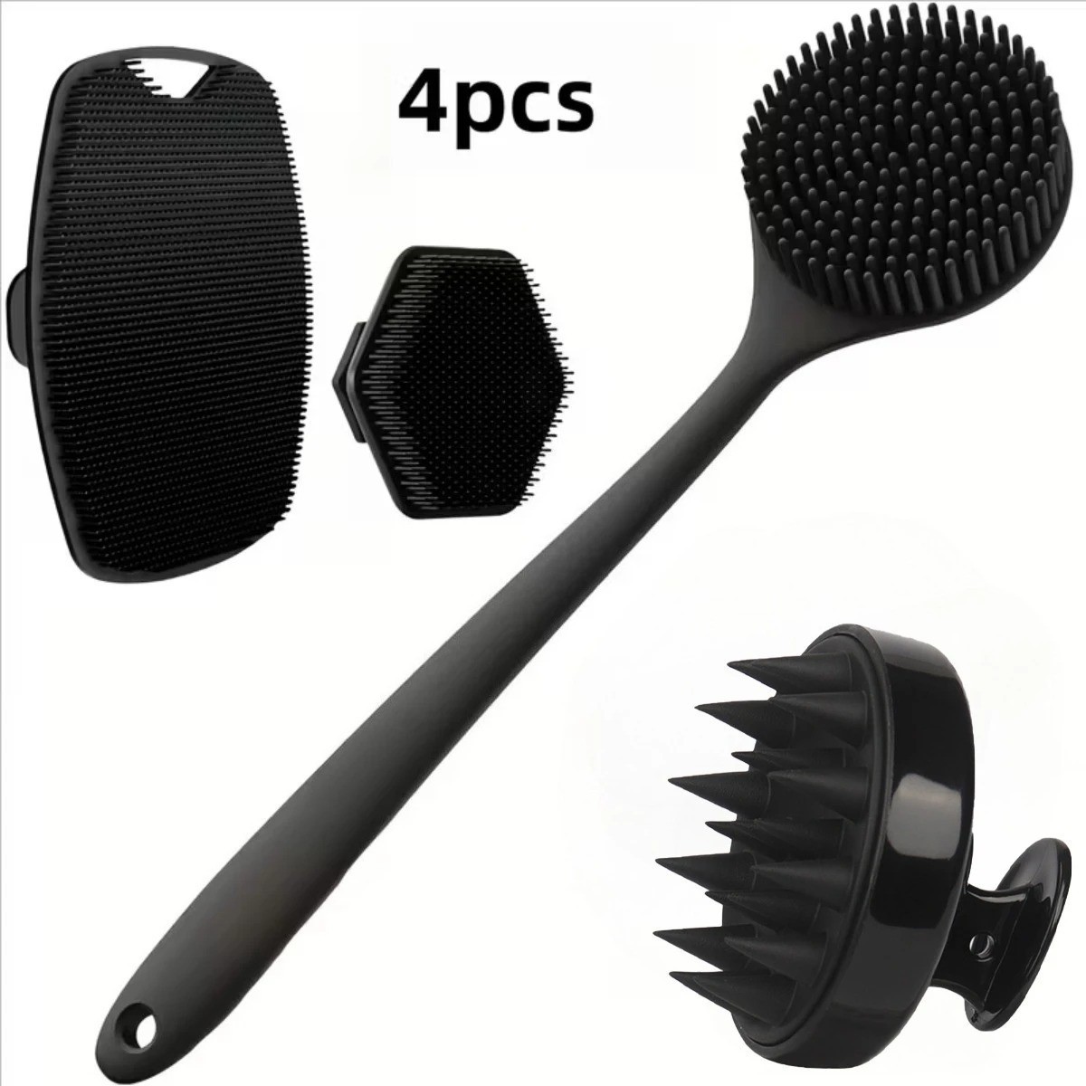 Body Scrubber Set Silicone Soft Exfoliating Shower Brush Face Skin Clean 4PCS