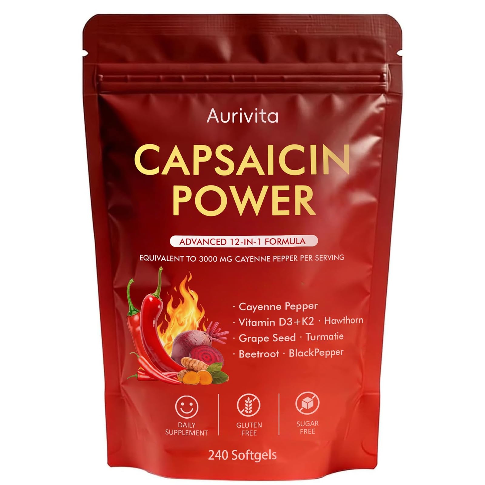 Cayenne Pepper Capsules Capsaicin Power Digestive Health 240 Count Boranel D3K2