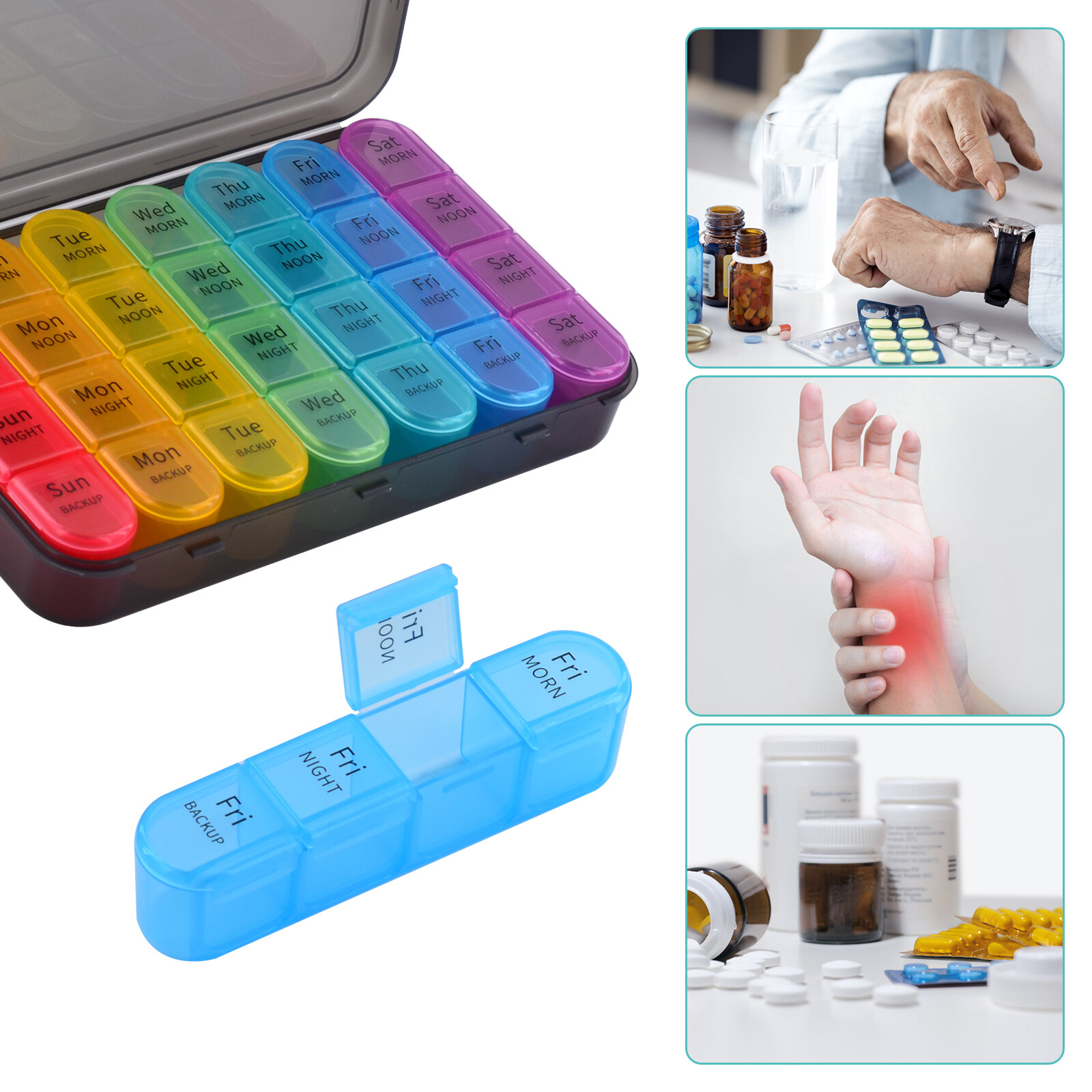 2 / 3 / 4 Times a Day Weekly Pill Box Organizer Pill Organizer Case Portable Box