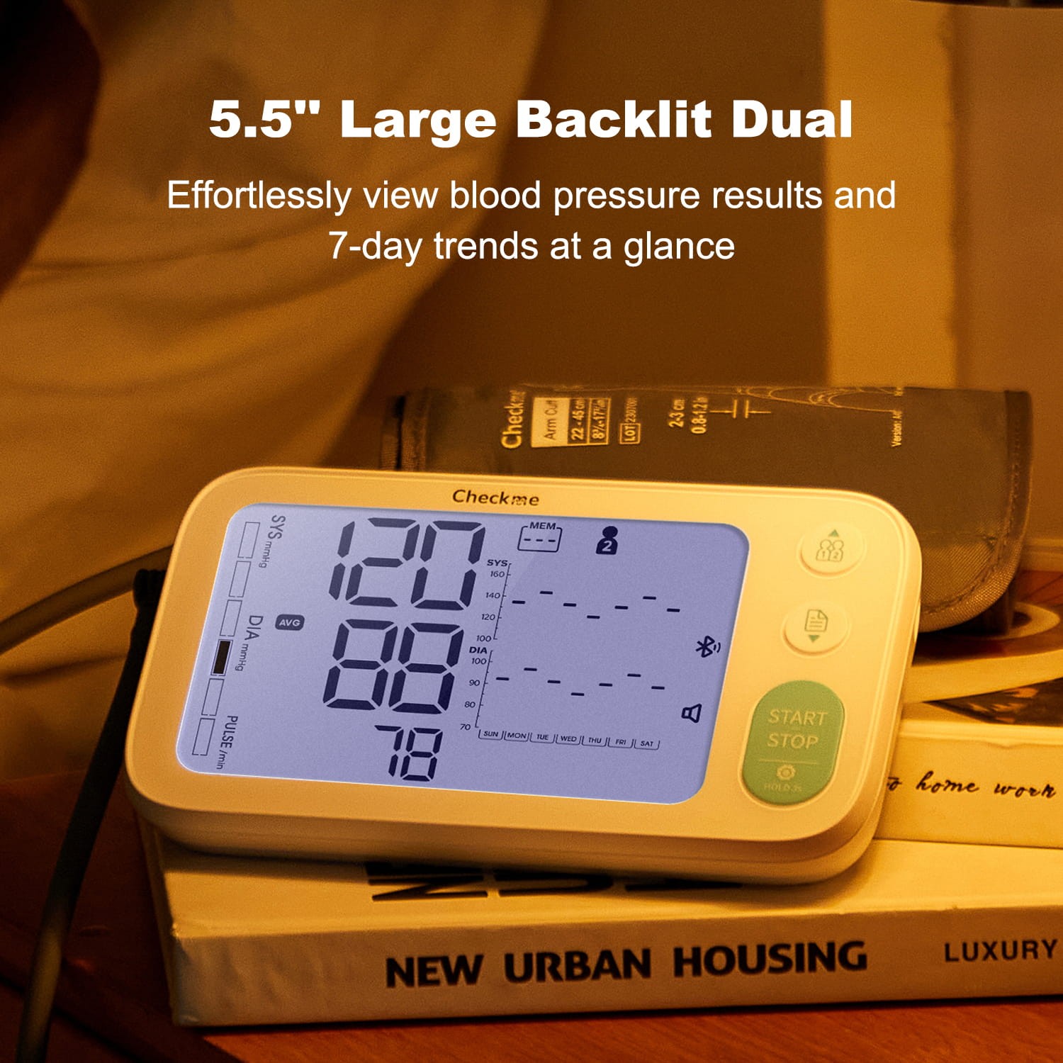 Automatic Upper Arm Blood Pressure Monitor Cuff Pulse Rate Meter Bluetooth App