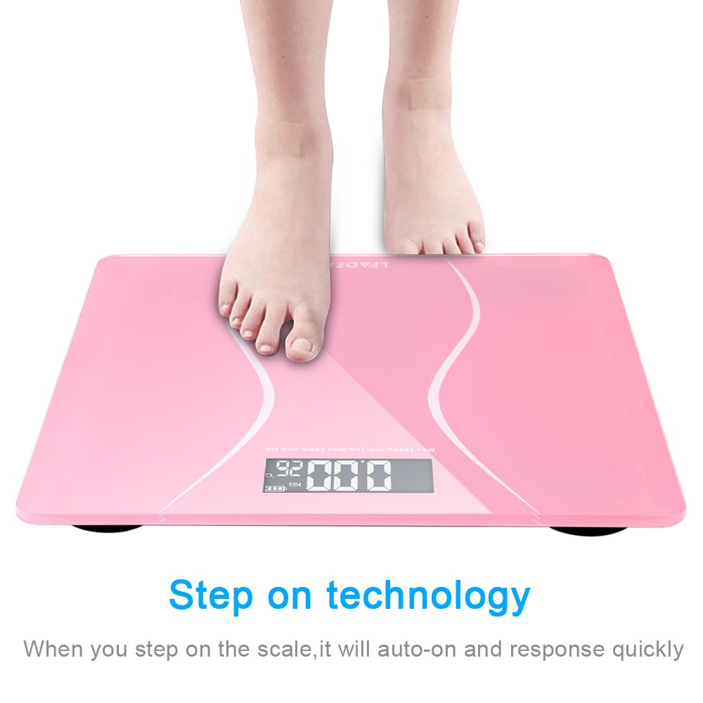 Digital Body Weight Scale with 0.1kg Division and Unit Switch for kg lb st Pink