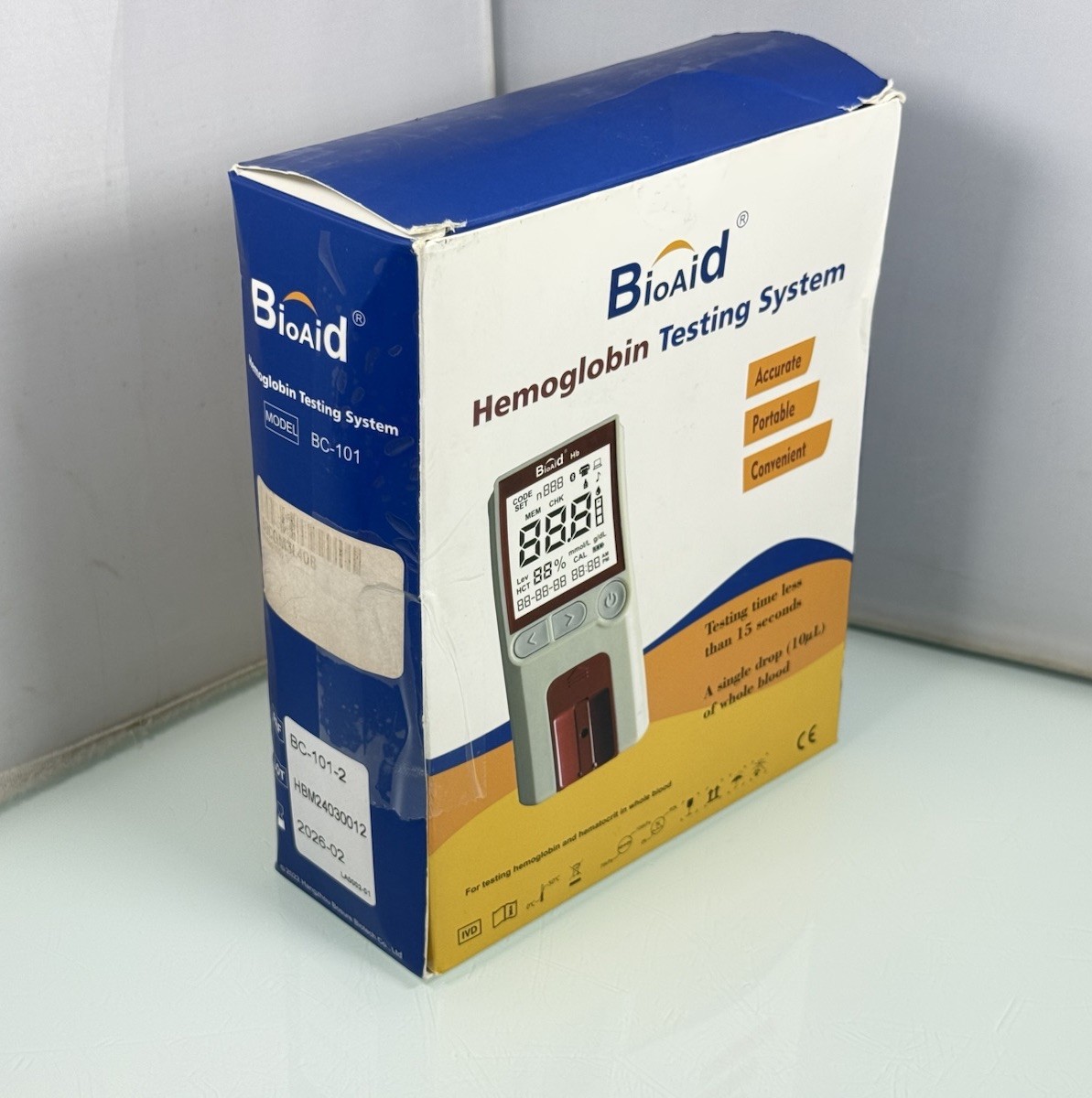 BioAid Hemoglobin Testing System Model BC-101 Portable w/ Case – New Open Box