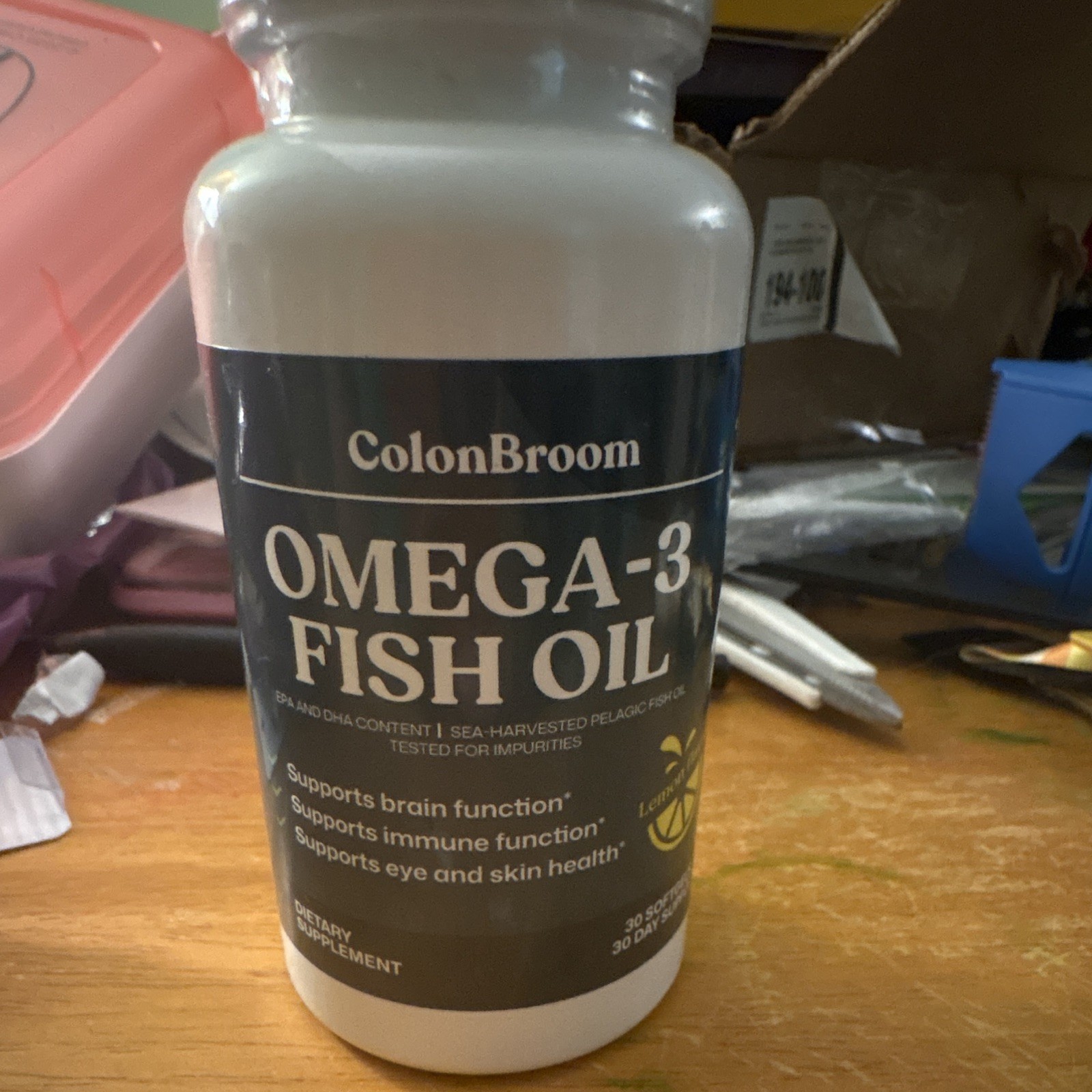 ColonBroom Omega-3 Fish Oil Softgels Lemon 30ct Non-GMO Gluten Free Exp 06/2028
