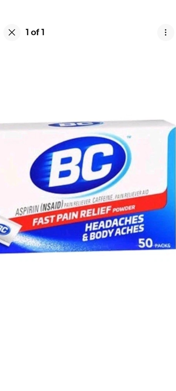 BC Powder Original Strength Pain Reliever, Aspirin Dissolve Packs, 50 Count