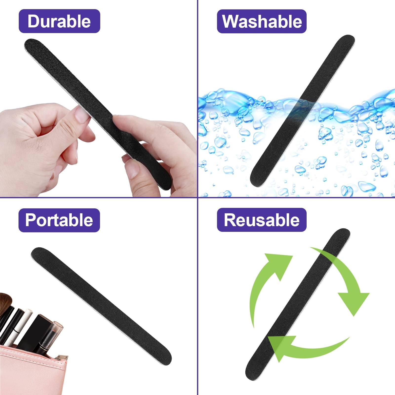 24Pk 100/180 Grit Black Emery Board Nail Files 7″ Wooden