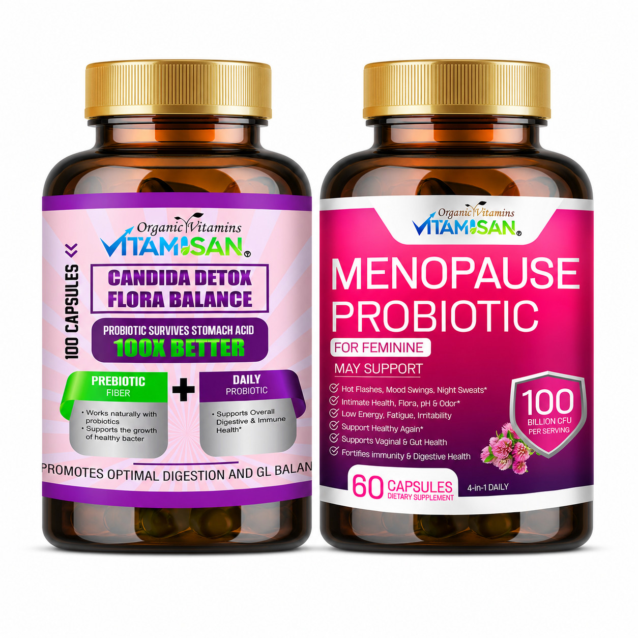 Vitamisan Flora Balance 100 Caps + Menopause Probiotic 60 Caps Women’s Wellness