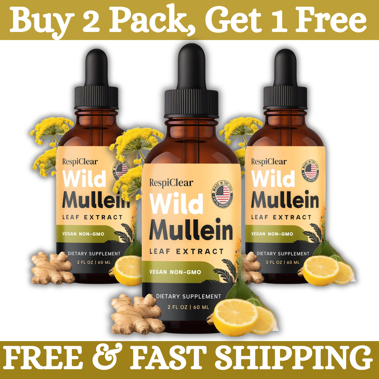 RESPICLEAR All-Natural Mullein Drops with Ginger & Lemon for Lung Cleanse and…