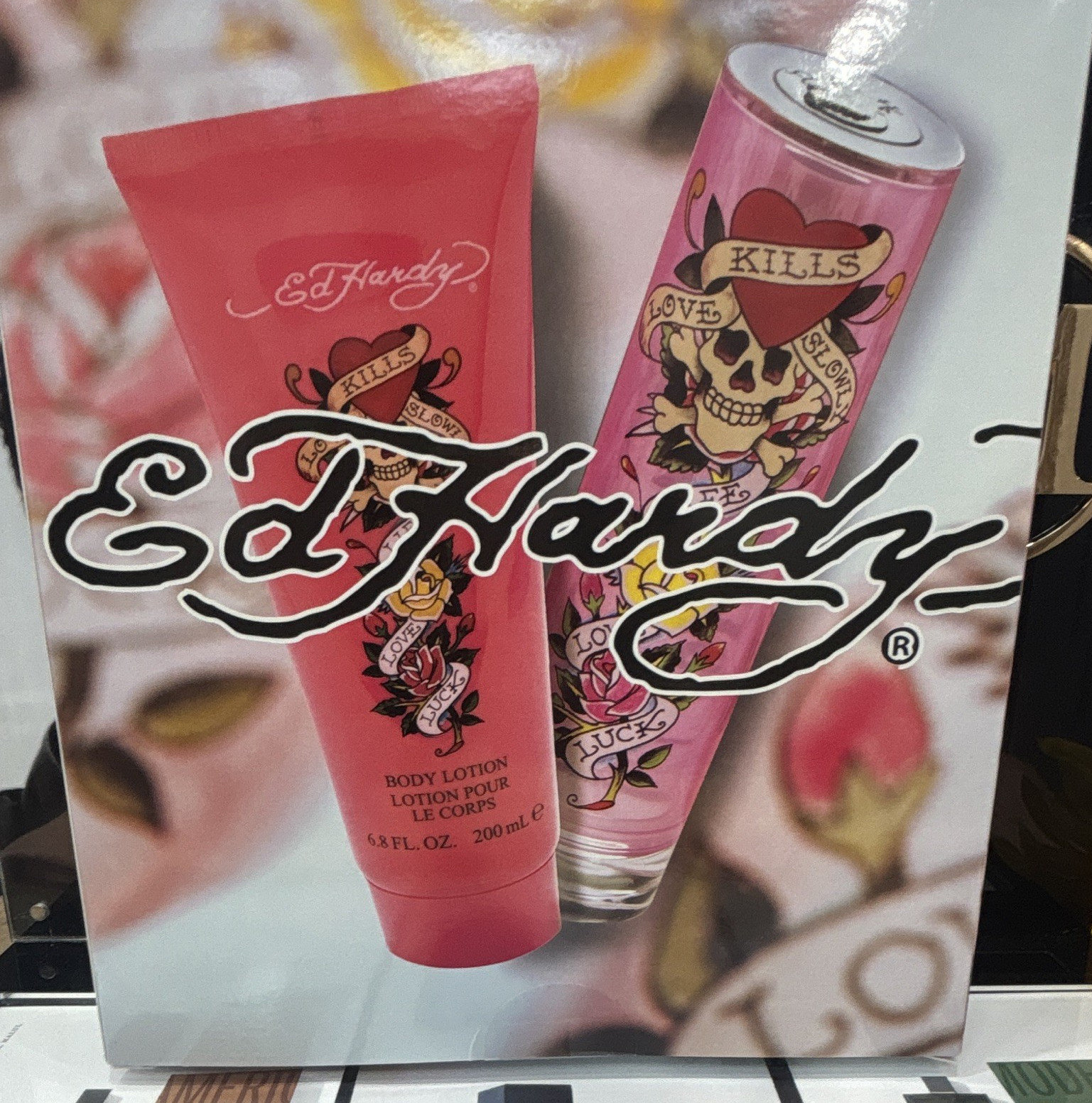 Ed Hardy Love & Luck Gift Set EDP Spray 3.4 fl oz + Body Lotion 6.8 fl oz