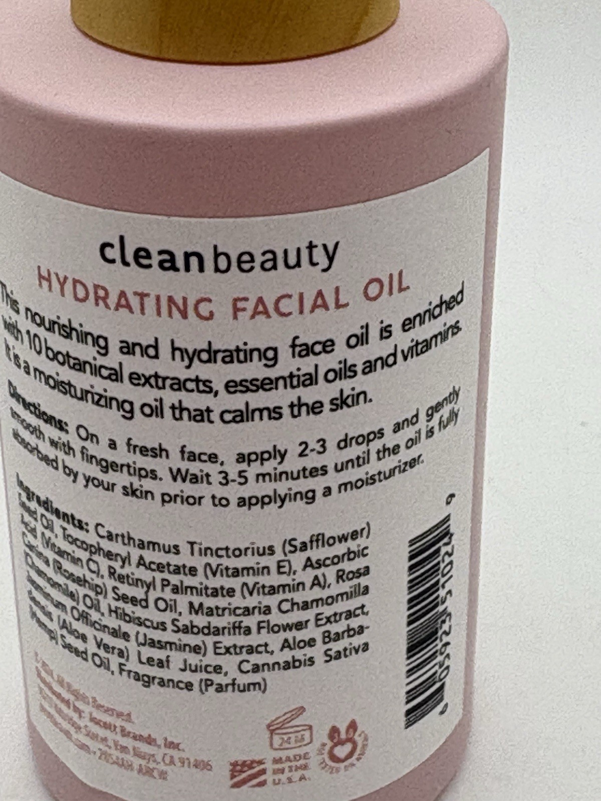 Clean Beauty Hydrating Facial Oil with Rosehip Oil & Vitamin E – 1.83 OZ 56