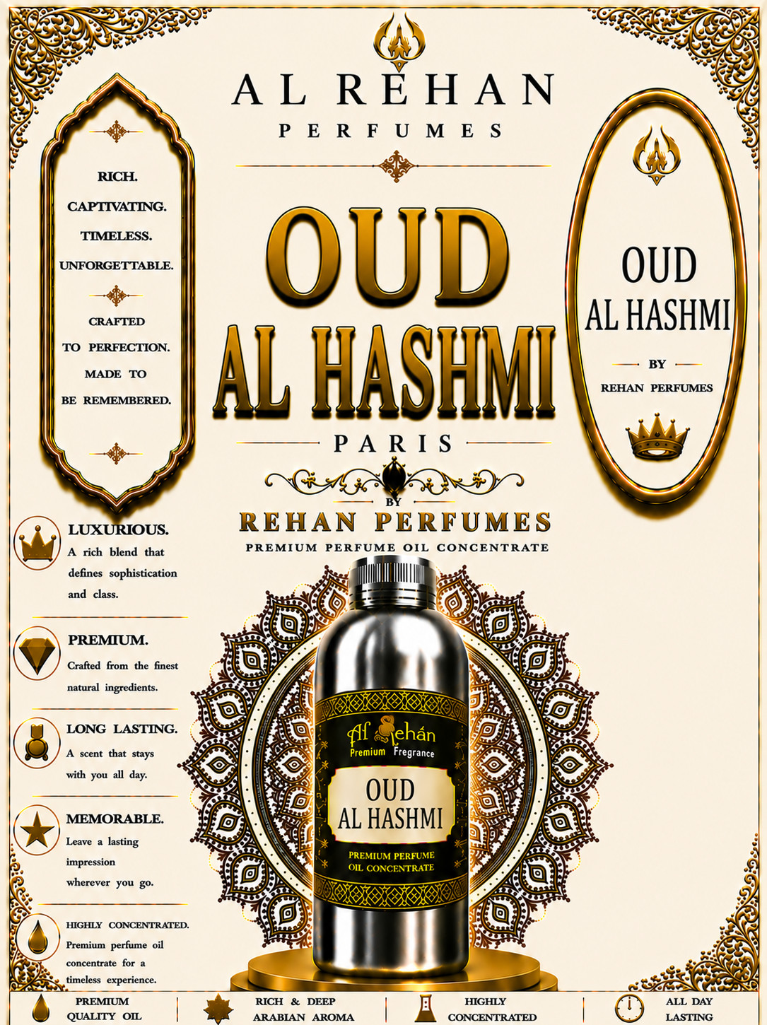 Al Rehan Perfumes Oud Al Hashmi Premium Attar Perfume Oil Long Lasting Scent
