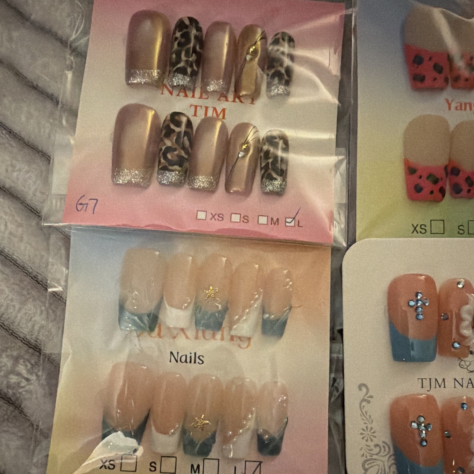 Press-On Nails Lot Square 3D Multicolor Pre-Designed Size Large