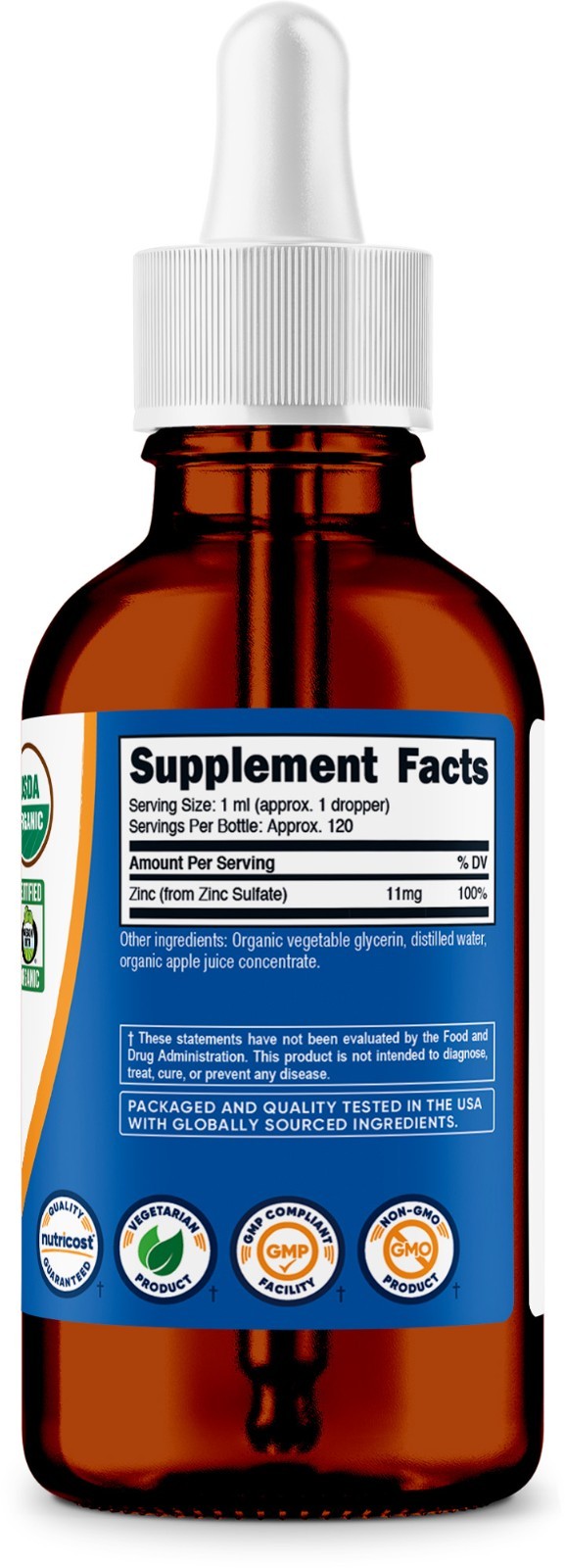 Nutricost Organic Ionic Zinc Drops (11mg) 4 fl oz – Liquid Drops, USDA Organic