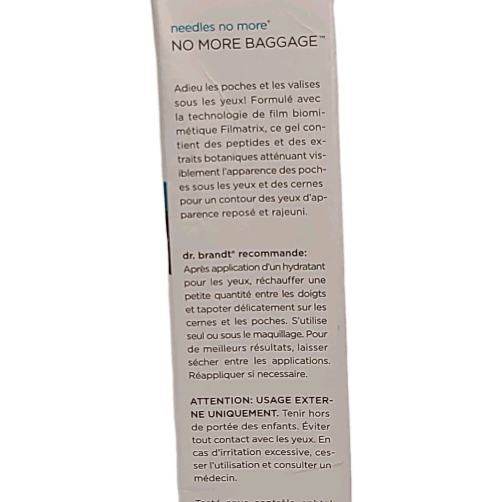 ( 1 ) Dr. Brandt 0.5 oz / 15 mL NO MORE BAGGAGE Eye De-Puffing Skincare Gel