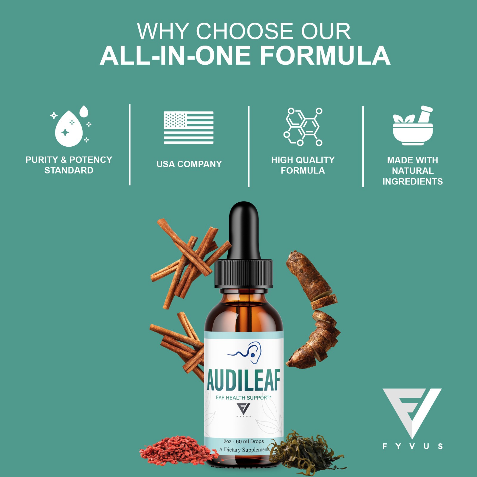 (5 Pack) Audileaf Drops, Audileaf Tinnitus Support Liquid Supplement (10oz)