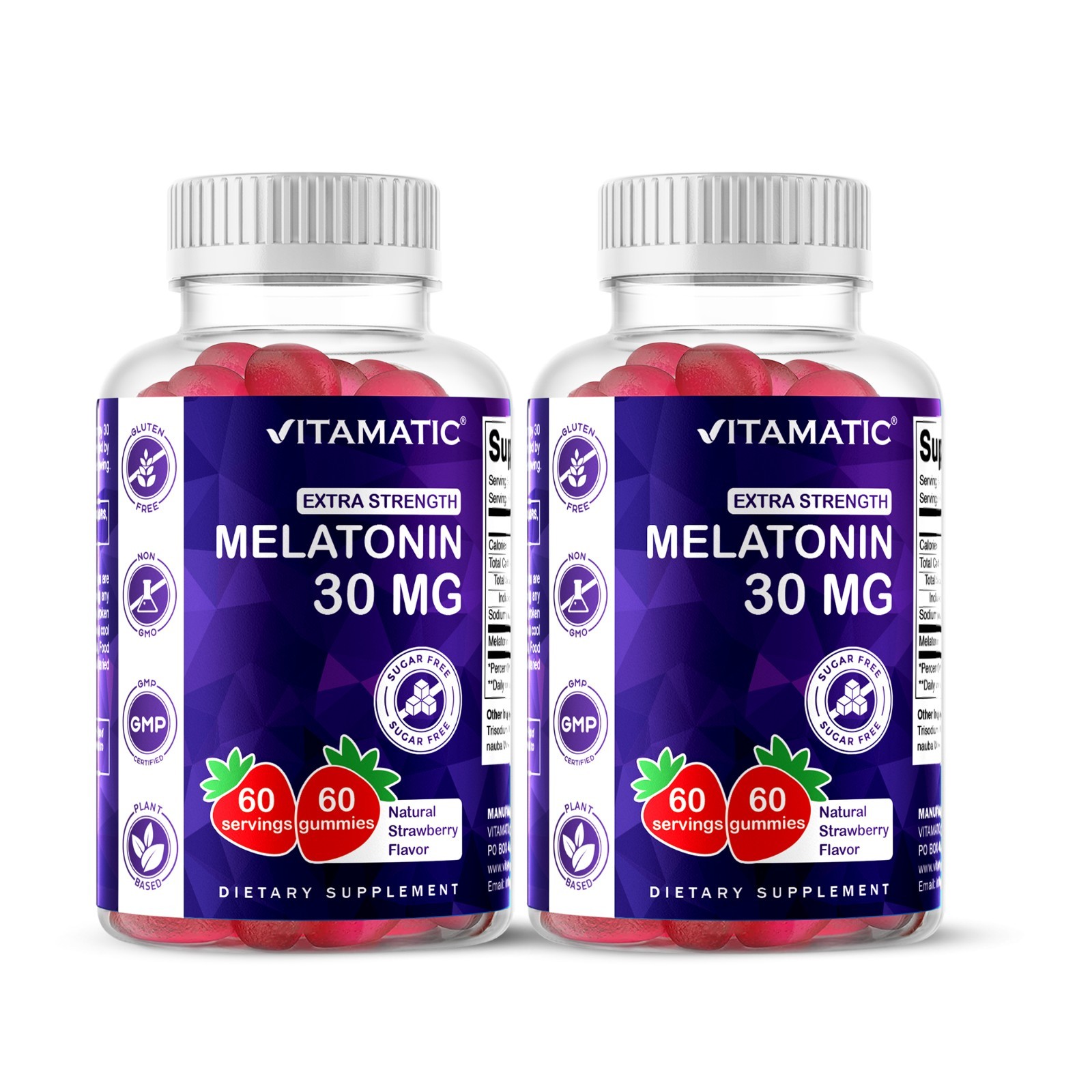 Vitamatic Sugar Free Melatonin 30mg per gummy-60 Servings – 60 Gummy – 2 Pack