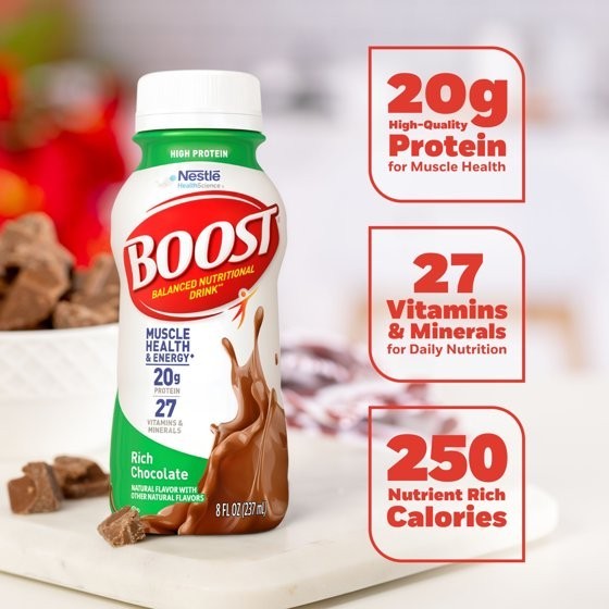 BOOST 20g High Protein Nutritional Drink Shakes, Rich Chocolate, 8 fl oz, 6 Pack