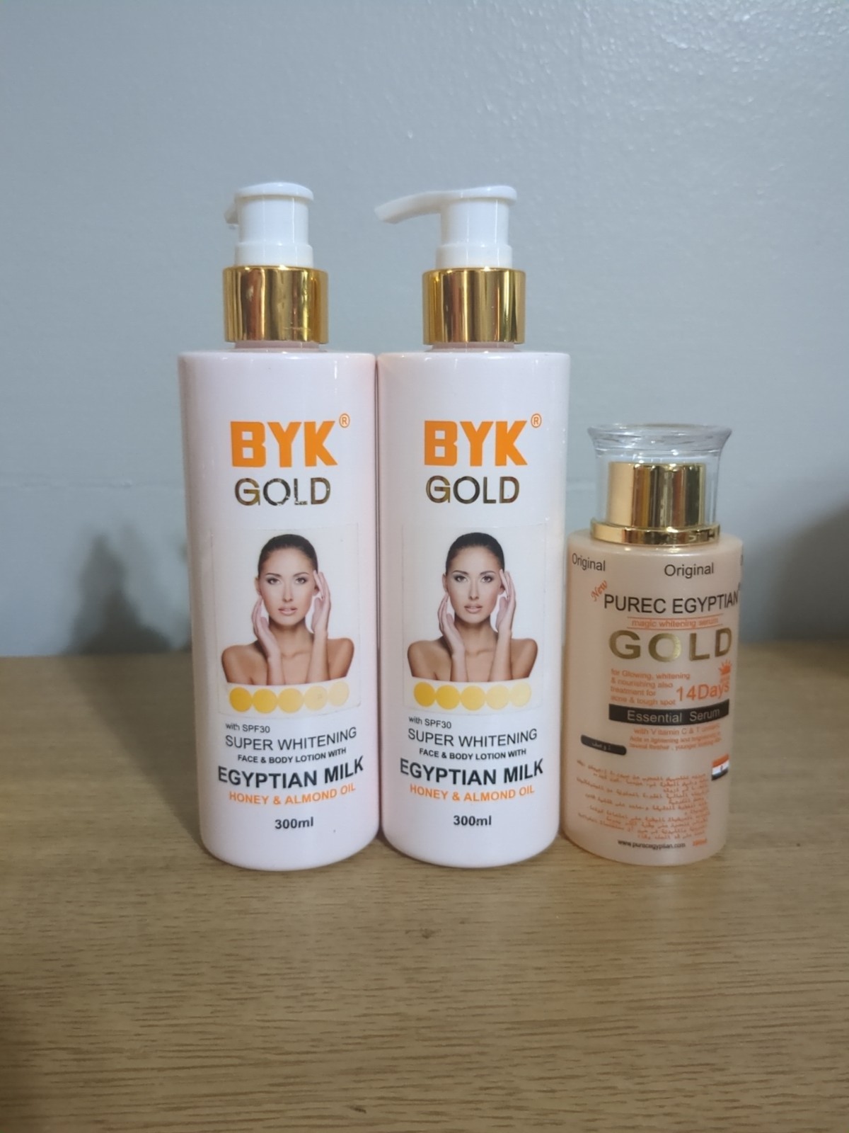 2pcs Byk Gold Egyptian Honey Almond Milk Face Body Serum, gold Vitamin C Serum