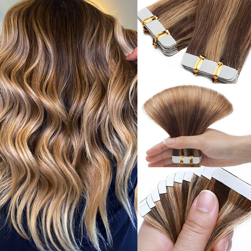 Russian 100% Remy Tape In Real Human Hair Extensions Skin Weft 10/20PCS 20″22″24