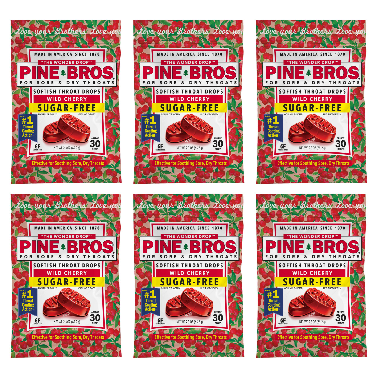 Pine Bros Softish Throat Drops Wild Cherry Sugar Free — 30 Drops (Pack of 6)
