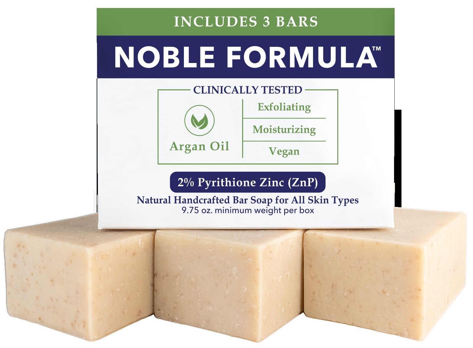 Noble Formula 2% Pyrithione Zinc (ZnP) Argan Oil Bar Soap (3 Bars in One Box)