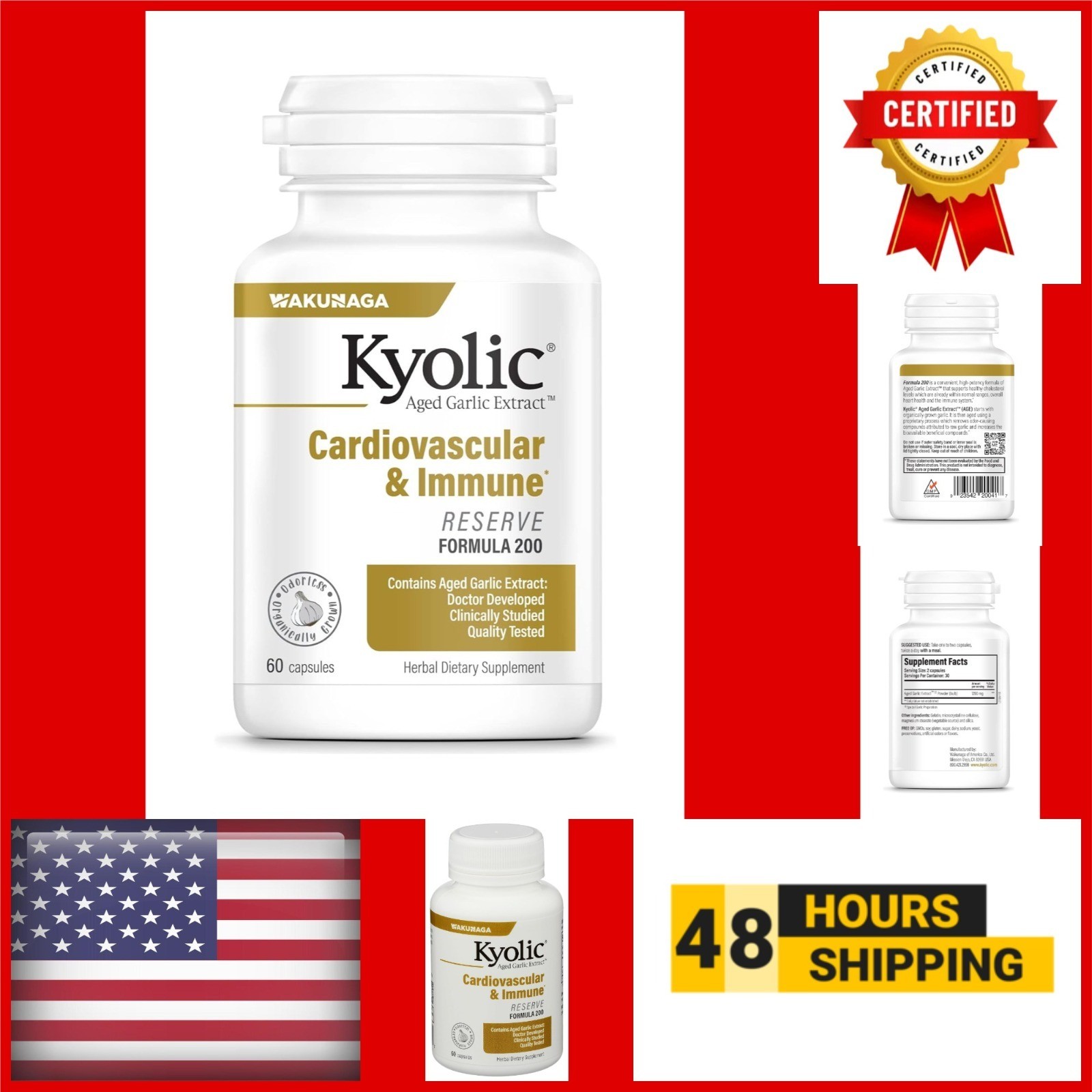 Kyolic Aged Garlic Extract Formula 200 – Heart & Immune Support – 60 Capsules
