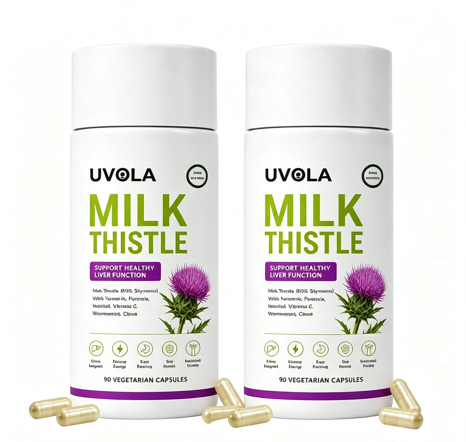 2Pcs Uvola Milk Thistle Supplement, 80% Silymarin Liver Support Formula, 90Ct