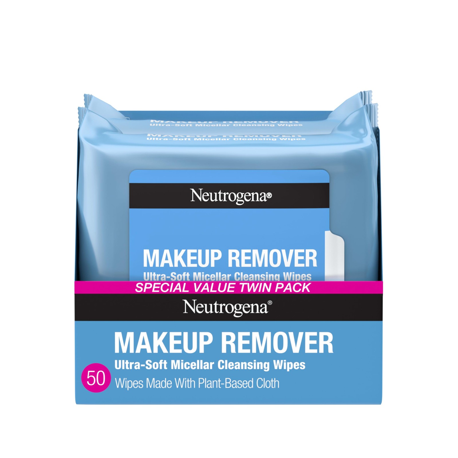 Micellar Makeup Wipes, Alcohol-Free, Waterproof, Plant-Based, 2x25ct