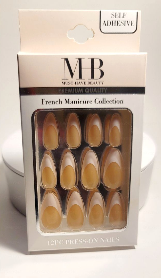 Must Have Beauty French Manicure Press On Nails Self Adhesive 12 Pc NIB NEW