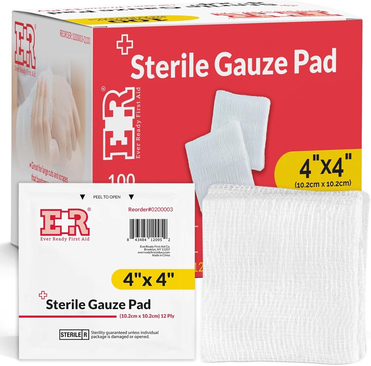 Ever Ready First Aid Sterile Gauze Pads 4″x4″ Single Wound Care Bandage – 100CT