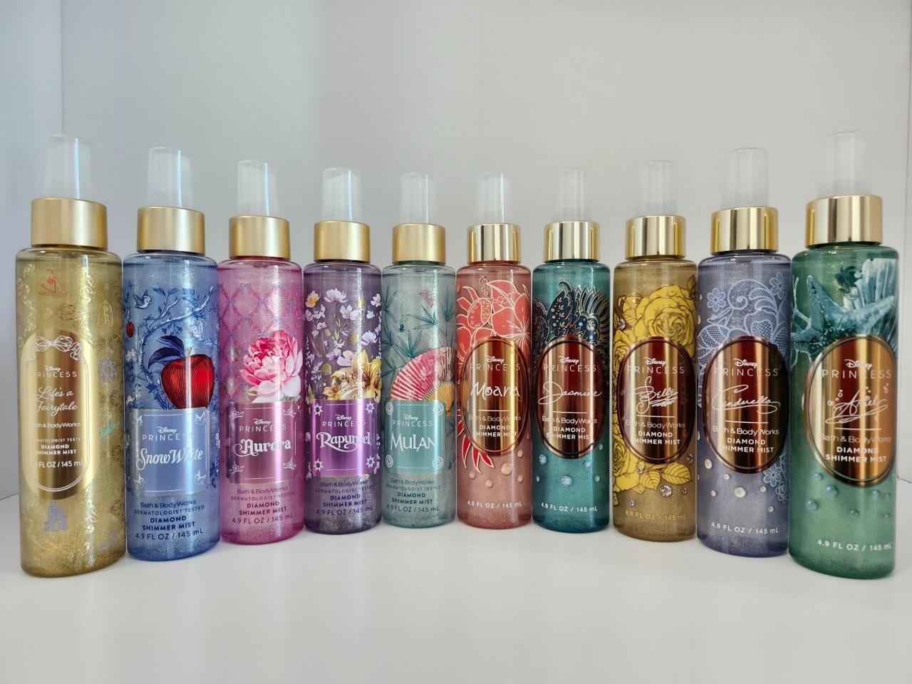 Disney Princess Diamond Shimmer Mist Set Of 10 Rapunzel Belle Mulan Aurora Moana