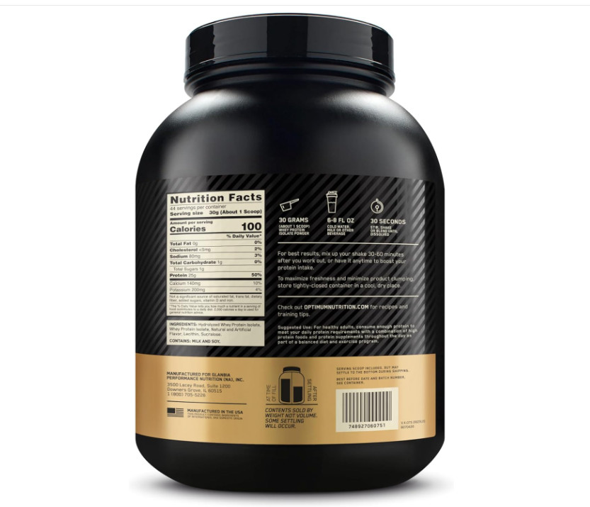 Optimum Nutrition Gold Standard Isolate Rich Vanilla 2.91lb 44 Servings Whey Pro