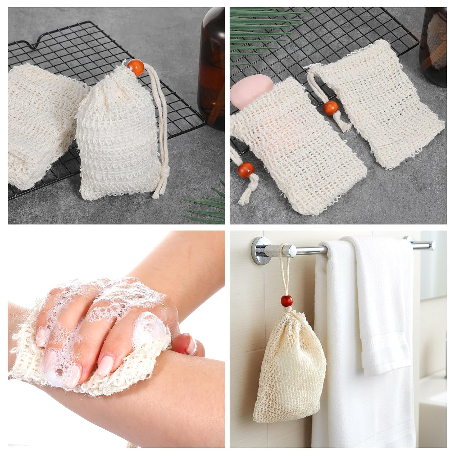 NEW Mesh Bar Soap Pouch, Natural Soap Bag Scrubber for Shower, Cotton Linen Ex