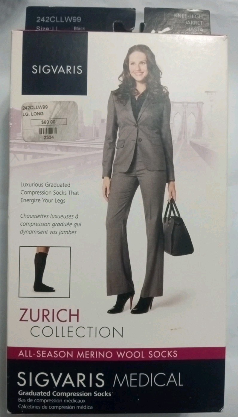 Sigvaris 242CLLW99-All Season Merino Wool Socks -Black-Knee-Size LL