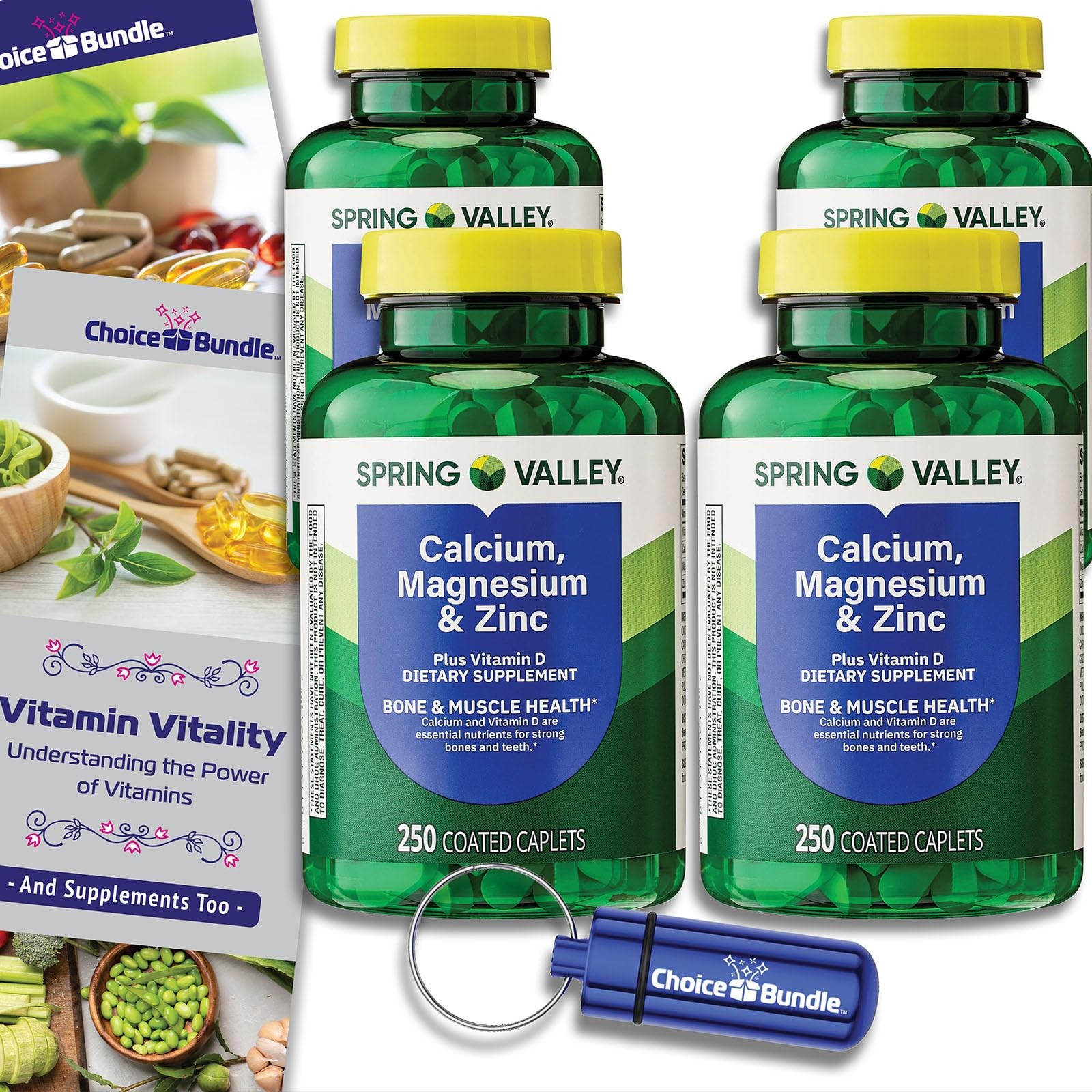 Spring Valley Cal Mag Zinc Vit D 4Pk (1000ct) Caplets + Bonus Vit Guide & Case