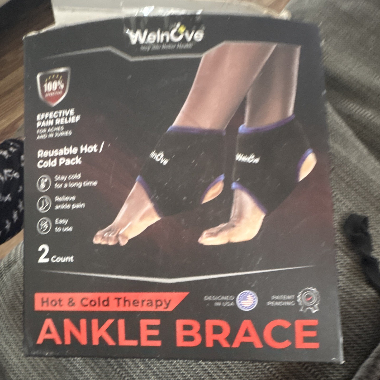 Welnove Ankle Brace Hot/Cold Therapy Reusable Pack 2 Count One Size Black