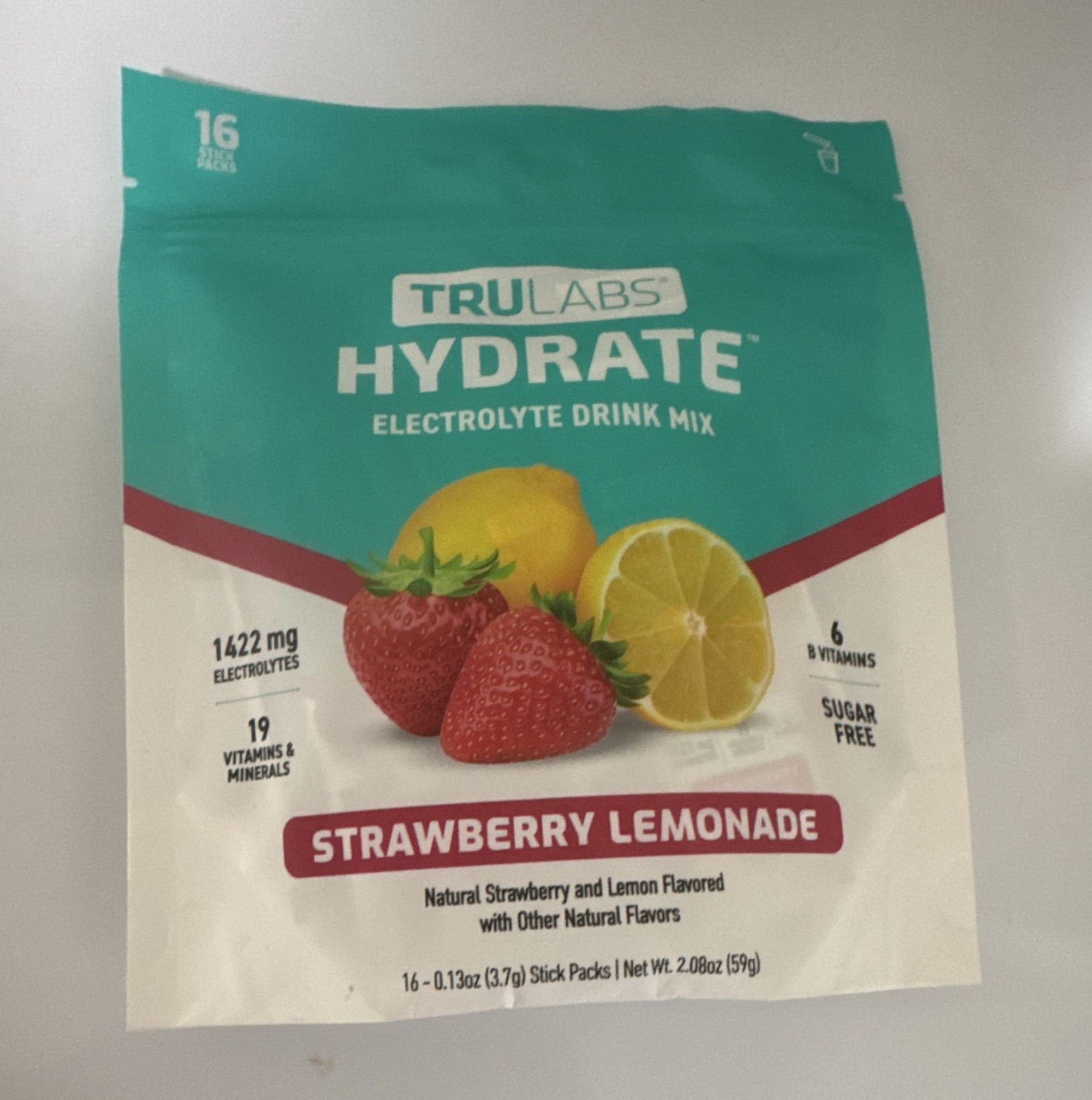 TruLabs Hydrate Electrolyte Drink Mix Strawberry Lemonade Sugar-Free 16 Packs