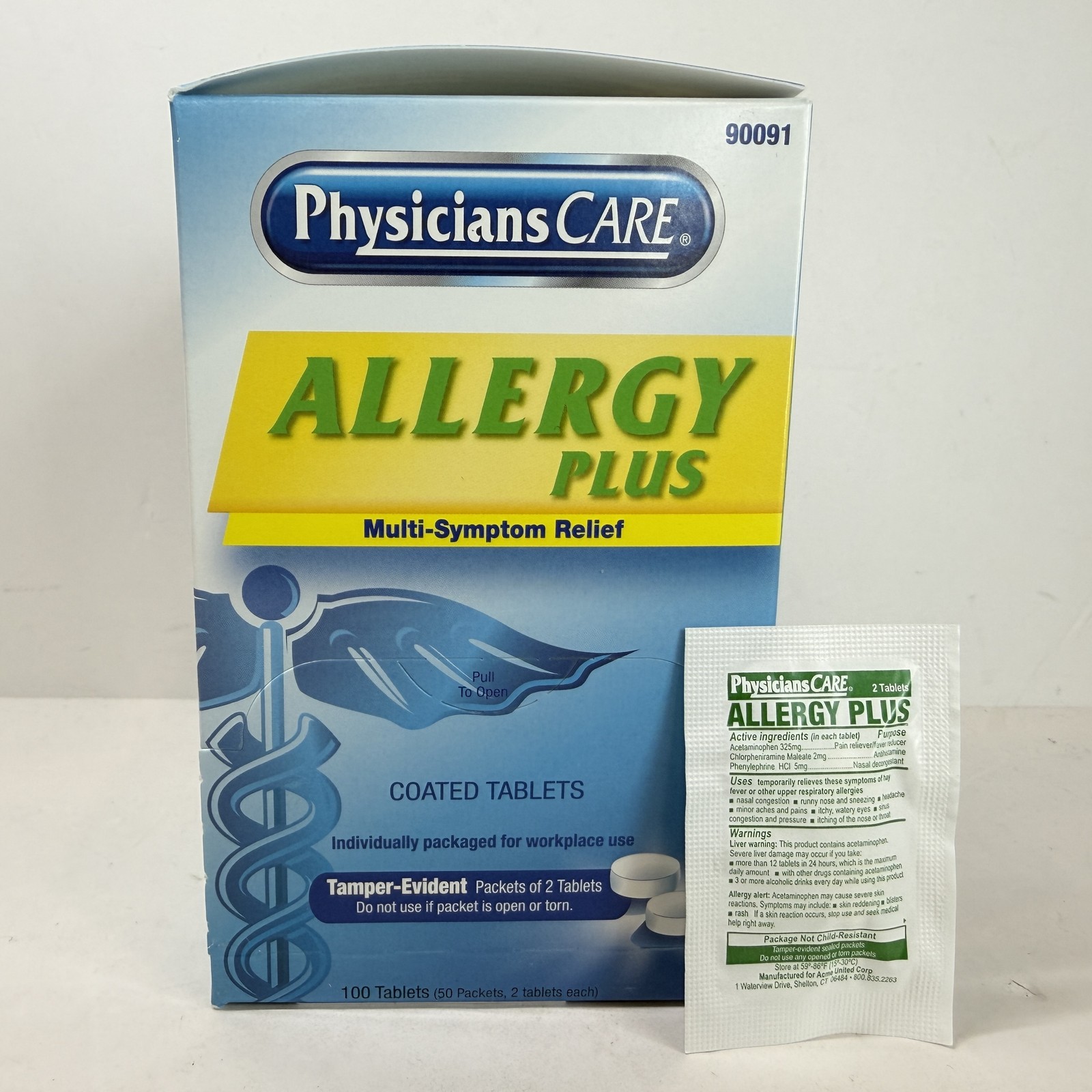 PhysiciansCare Allergy Plus 100 Tablets Multi Symptom Relief 90091 Family Size