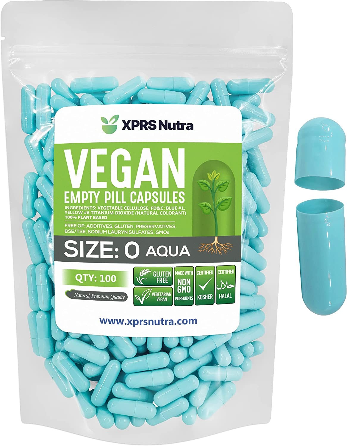 Size 0 Aqua Empty Vegan Capsules Vegetarian Veggie Kosher Veg Caps DIY Pills
